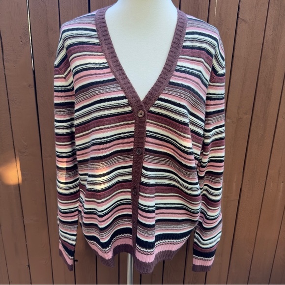 Les Serein | Stitch Fix Fabiolina V Neck Pink Stripe Cardigan NWT Size XL - Picture 3 of 15
